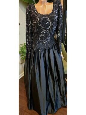 Vtg 80s Riazee Naeem Khan Bergdorf Goodman Beaded Sequin Silk Evening Gown Sz 14